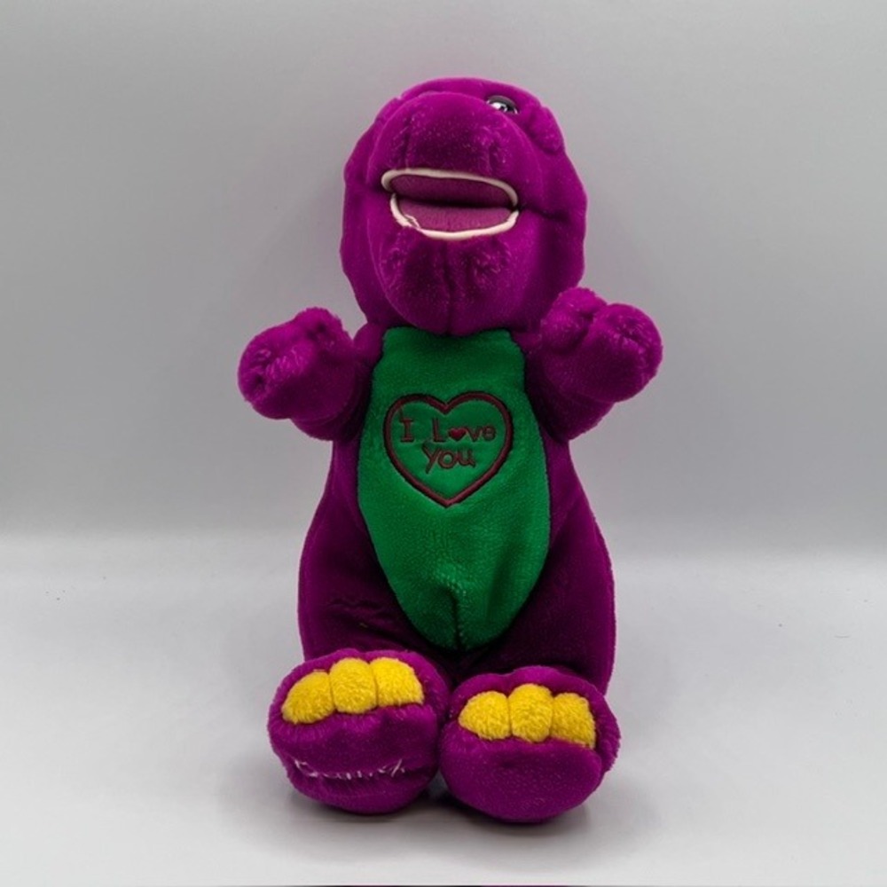 Vintage Barney Dinosaur Plush I Love You Heart Purple T-Rex Golden Bear 90s Toy